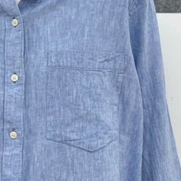 Light Blue Linen Blend Oversized Shirt - Picture 4 of 4